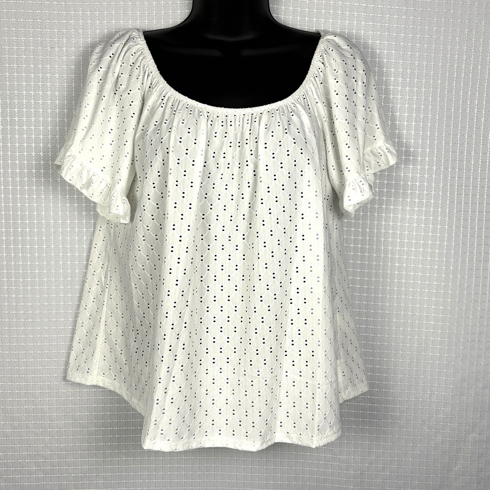 W5 Anthropologie Womens Top Medium Eyelet Ruffle Cottagecore Beach Vacation NWT‎